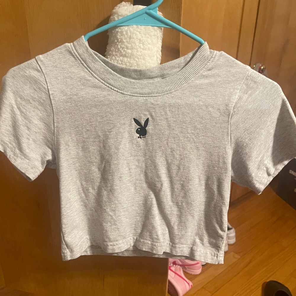 Playboy by pacsun classic cropped grey shirt
